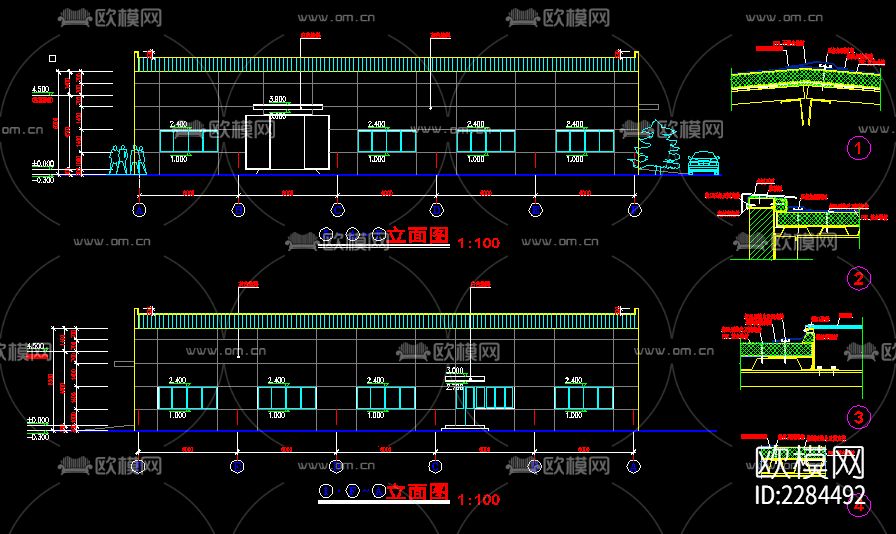 门式刚架小厂房cad施工图下载（渲染图2）