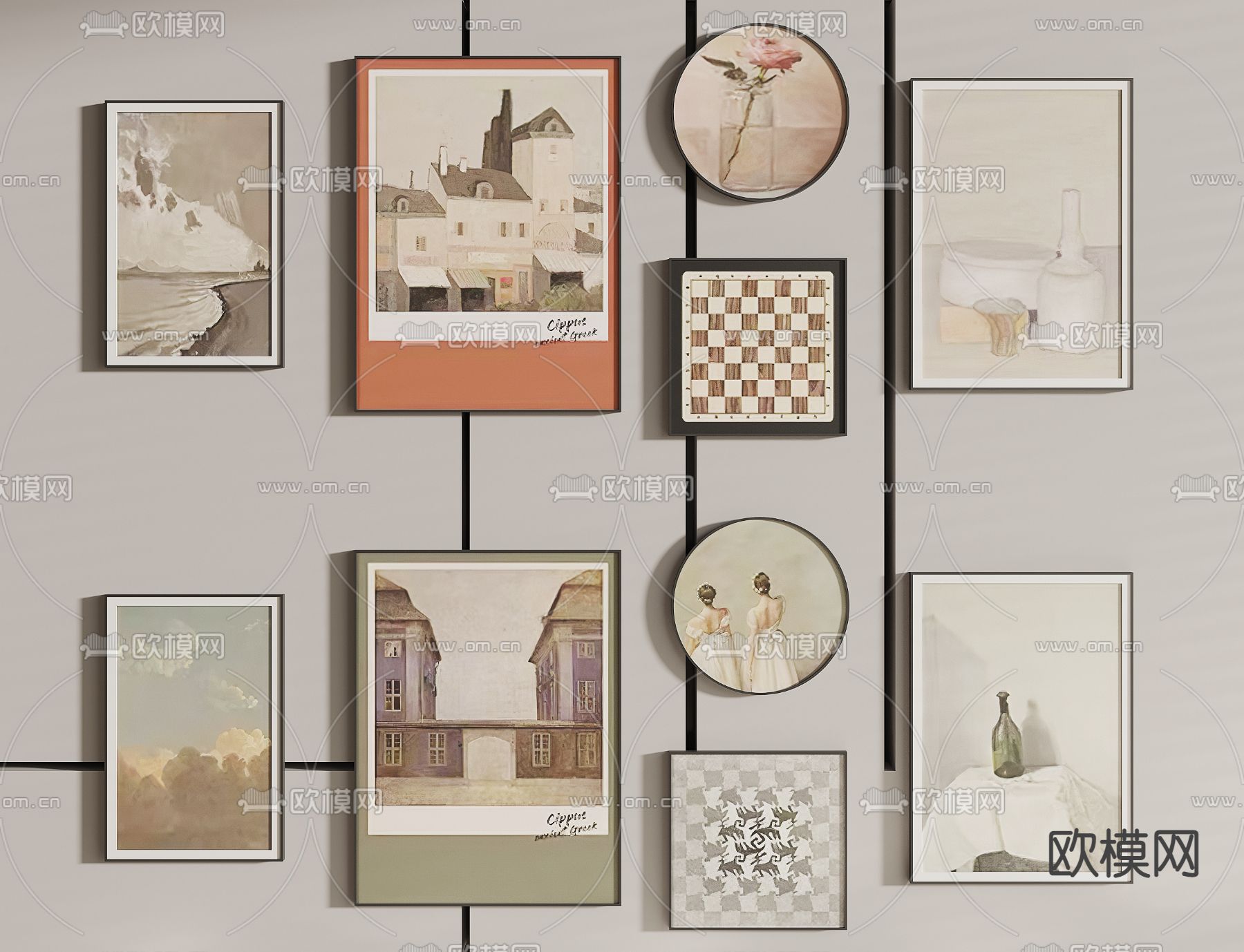 简欧风景装饰画su模型下载（渲染图1）