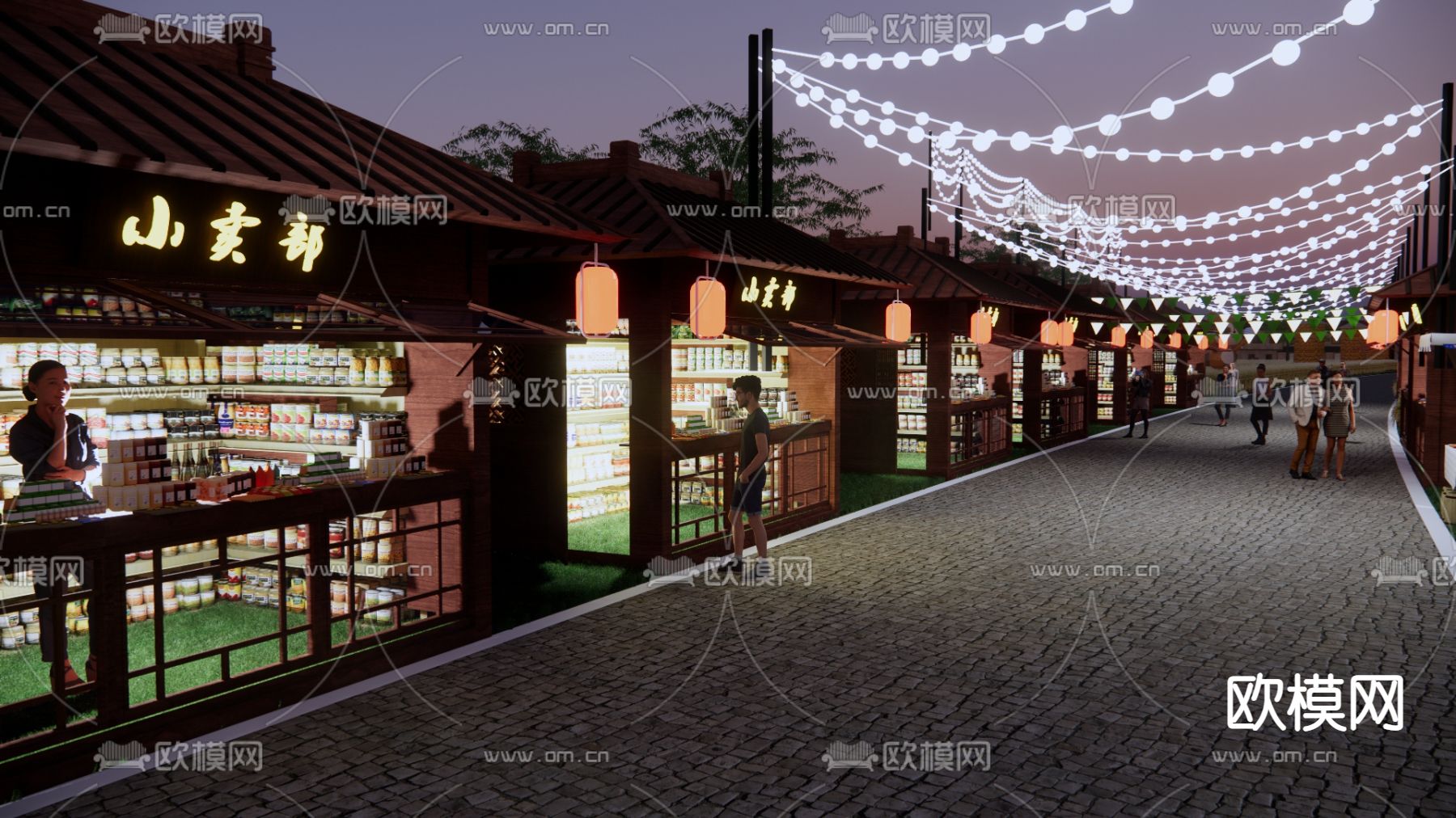 中式商业街su模型下载（渲染图4）