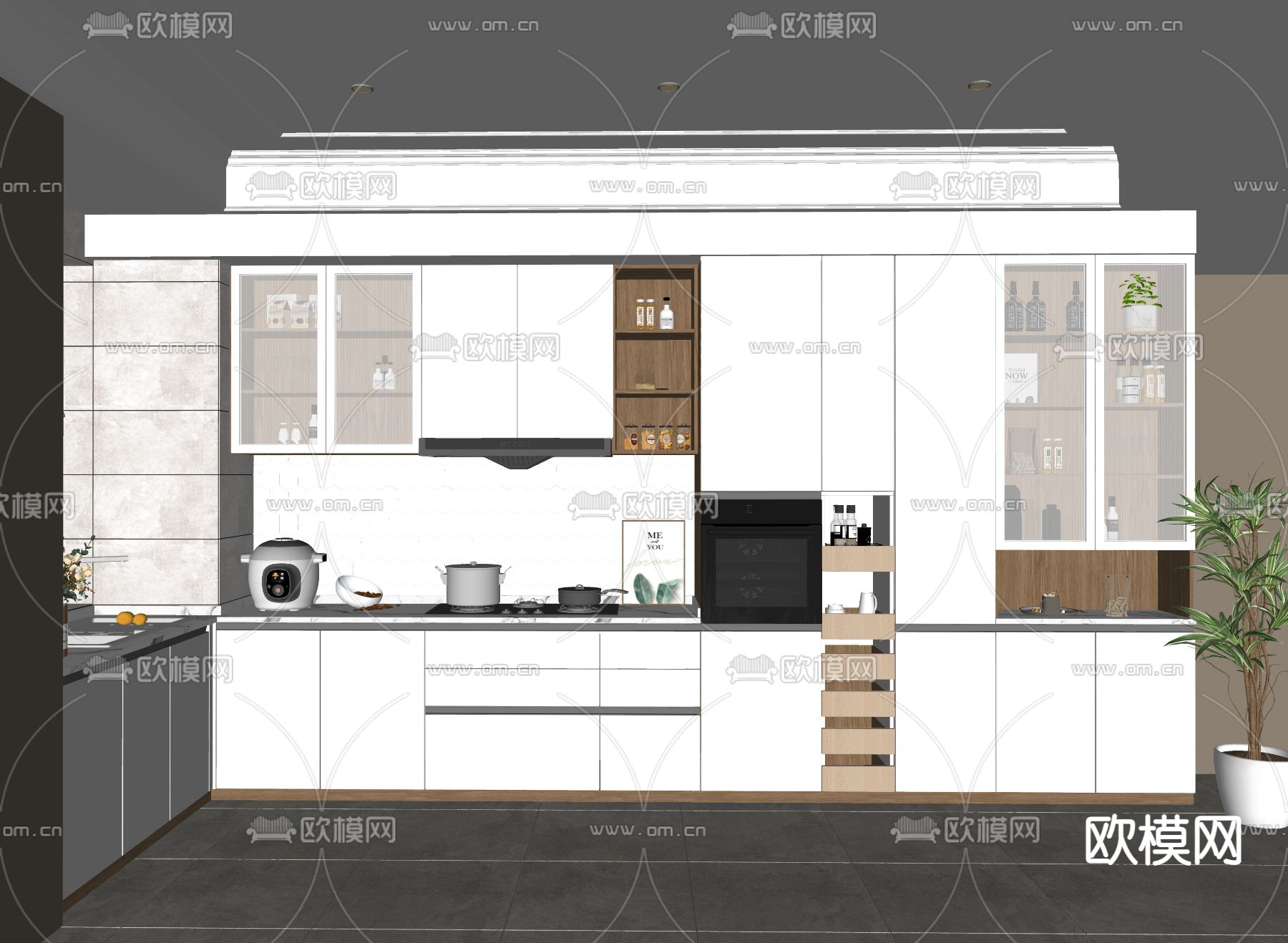 现代开放式厨房su模型