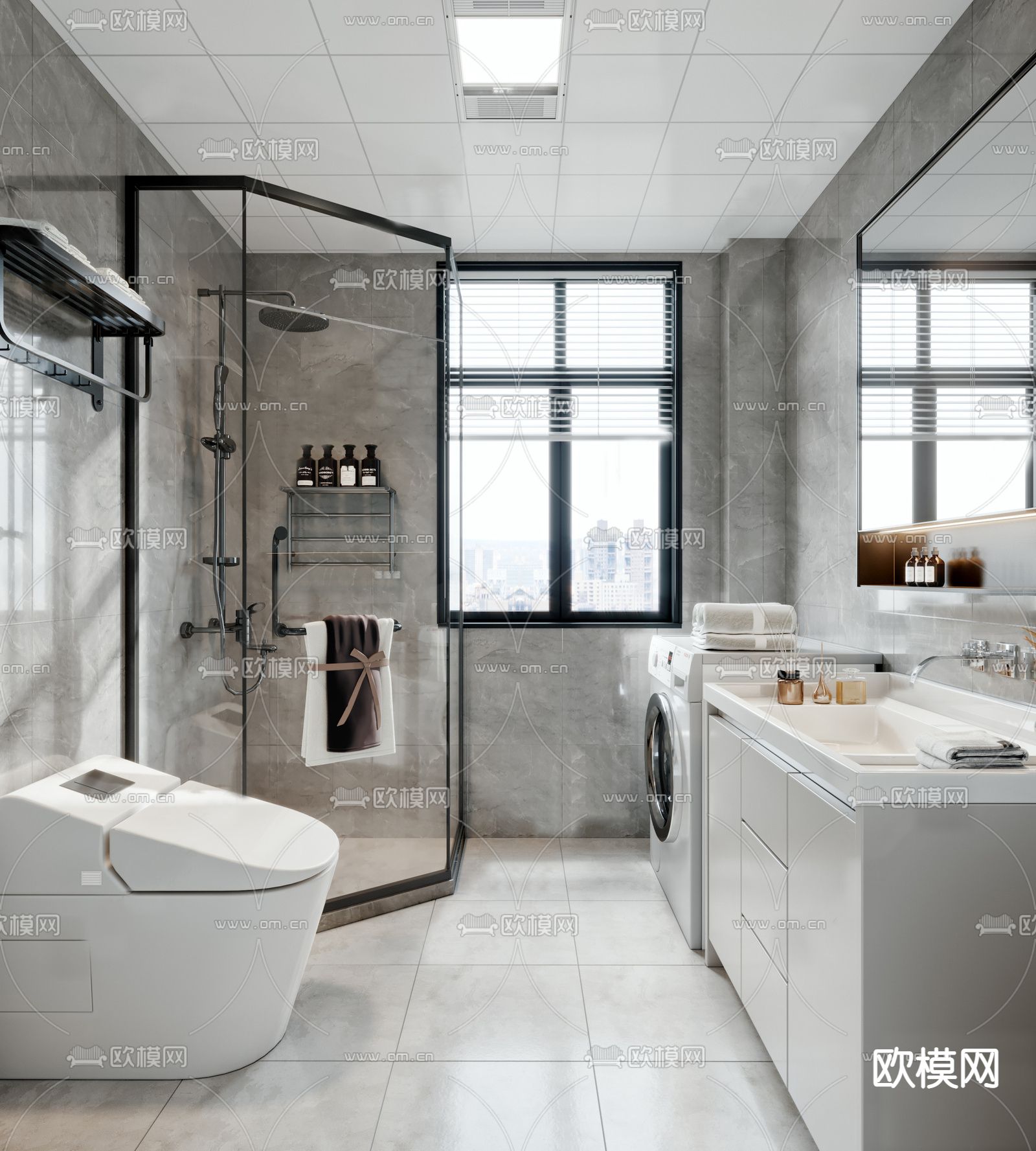 现代浴室卫生间su模型下载（渲染图1）