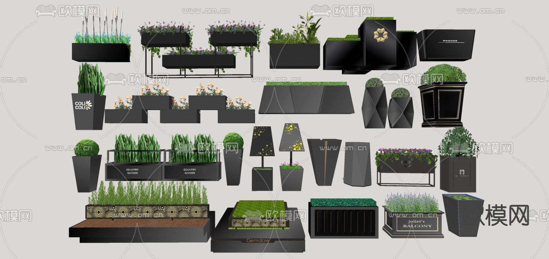 现代花坛 花箱 盆栽su模型下载