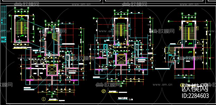 1梯四户建筑cad施工图下载（渲染图5）