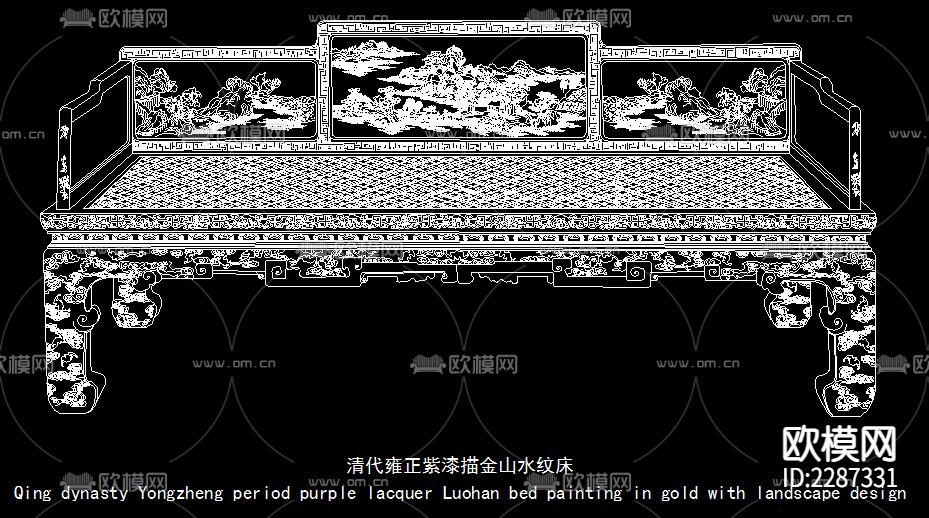 明清中式古典床cad图库下载（渲染图4）
