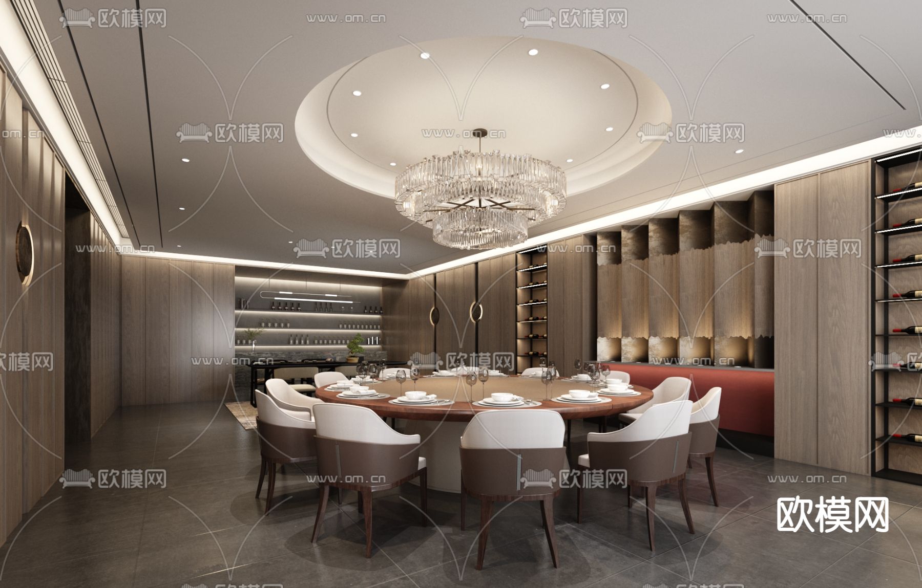 励时设计 现代餐厅包房3d模型