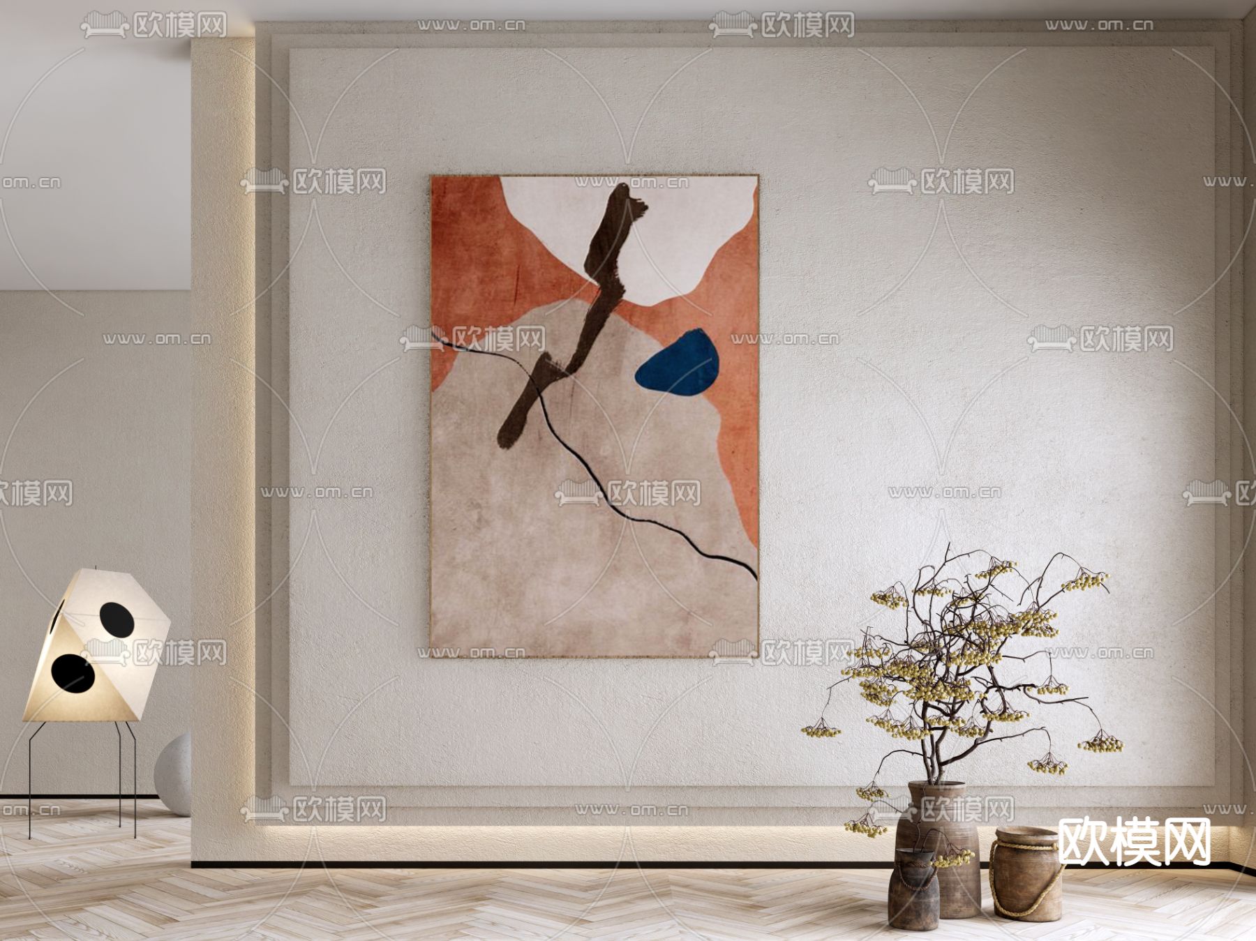 侘寂装饰画 抽象画su模型下载（渲染图1）