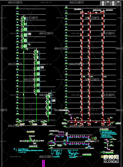 排水灭火系统cad布置图下载（渲染图4）
