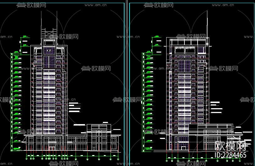 高层写字楼建筑cad施工图下载（渲染图2）