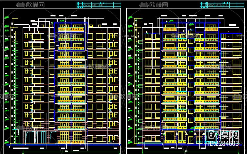 1梯四户建筑cad施工图下载（渲染图2）
