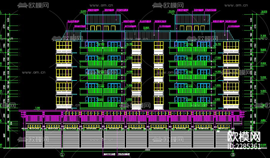 商住楼cad施工图下载（渲染图2）