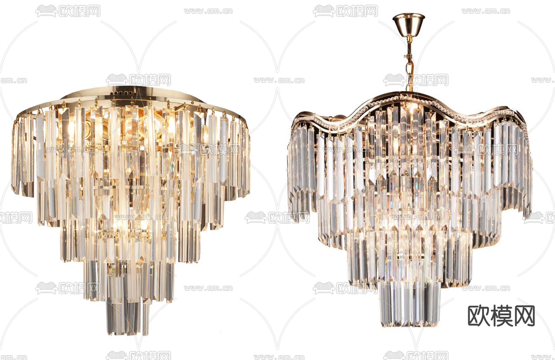 现代多层水晶吊灯3d模型下载_ID12119847_3dmax免费模型-欧模网