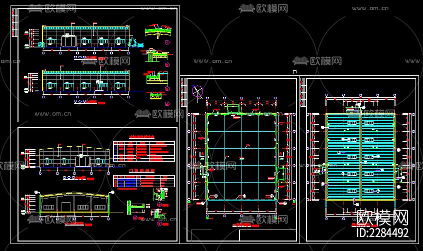 门式刚架小厂房cad施工图下载（渲染图1）