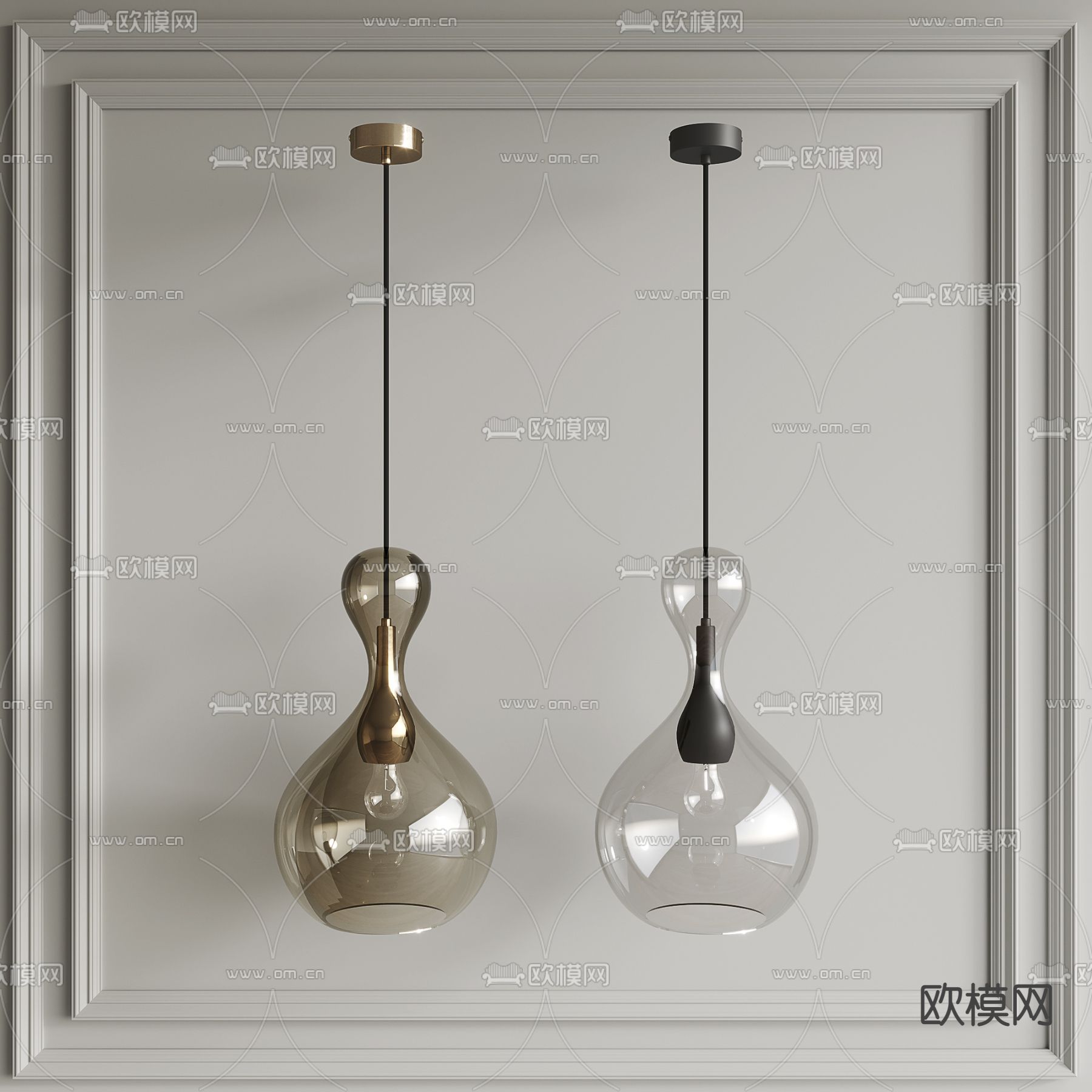 现代玻璃吊灯su模型下载（渲染图1）