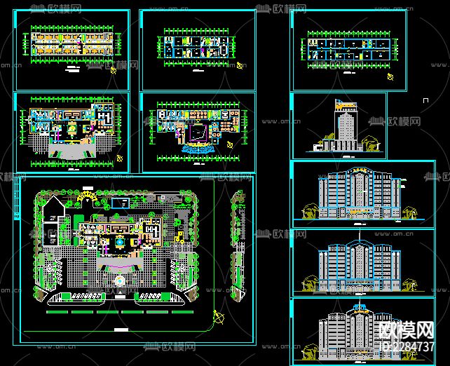大型酒店建筑外观cad施工图下载（渲染图1）