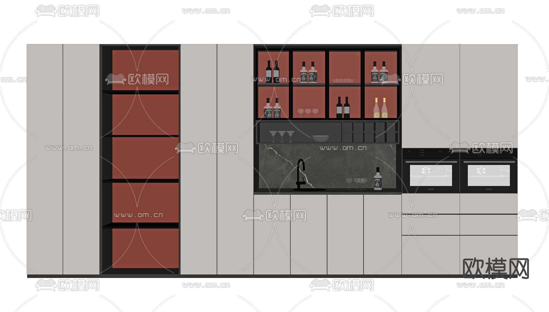 现代酒柜su模型下载（渲染图2）
