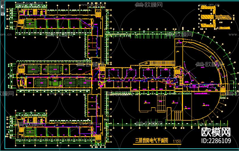 哈尔滨某五层教学楼cad施工图下载（渲染图2）