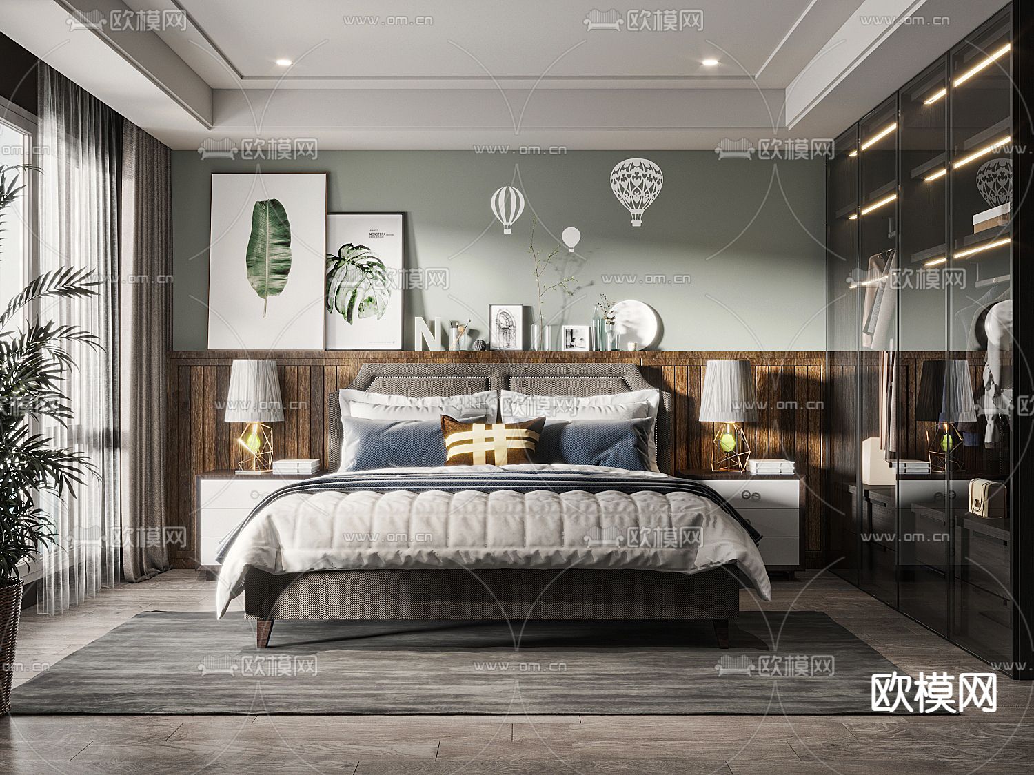 现代轻奢卧室3d模型下载