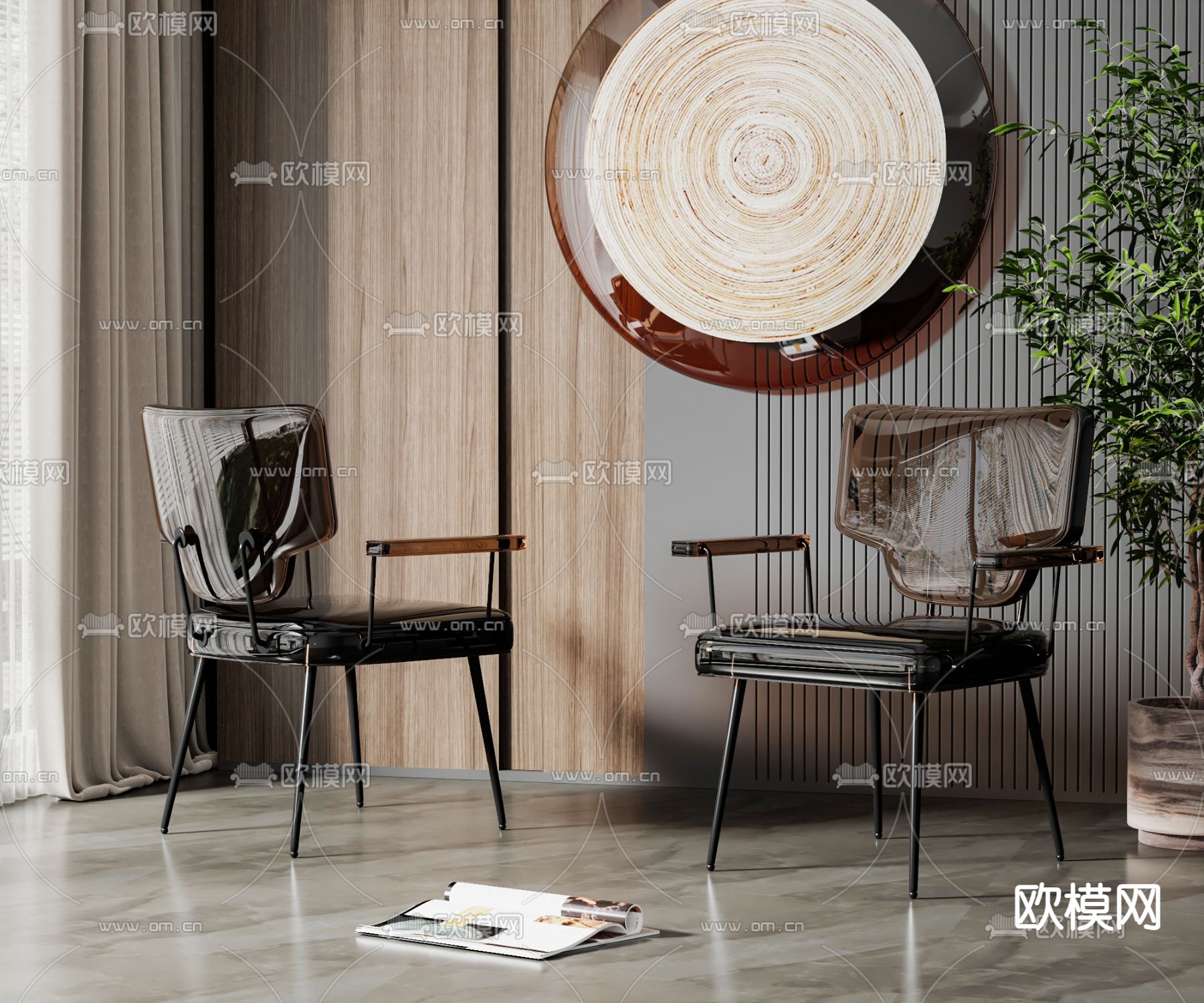 新中式亚克力休闲椅子3d模型下载