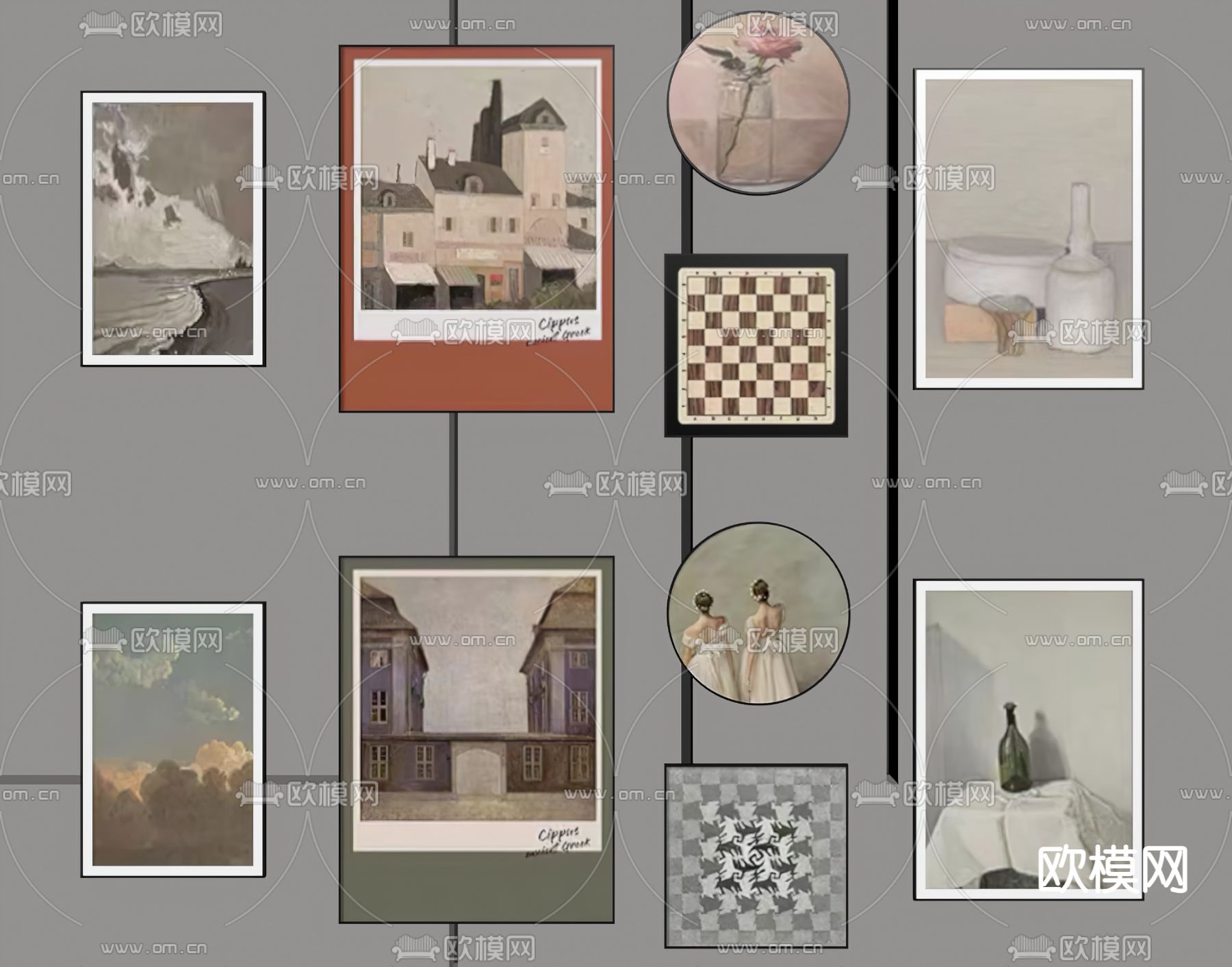 简欧风景装饰画su模型下载（渲染图2）