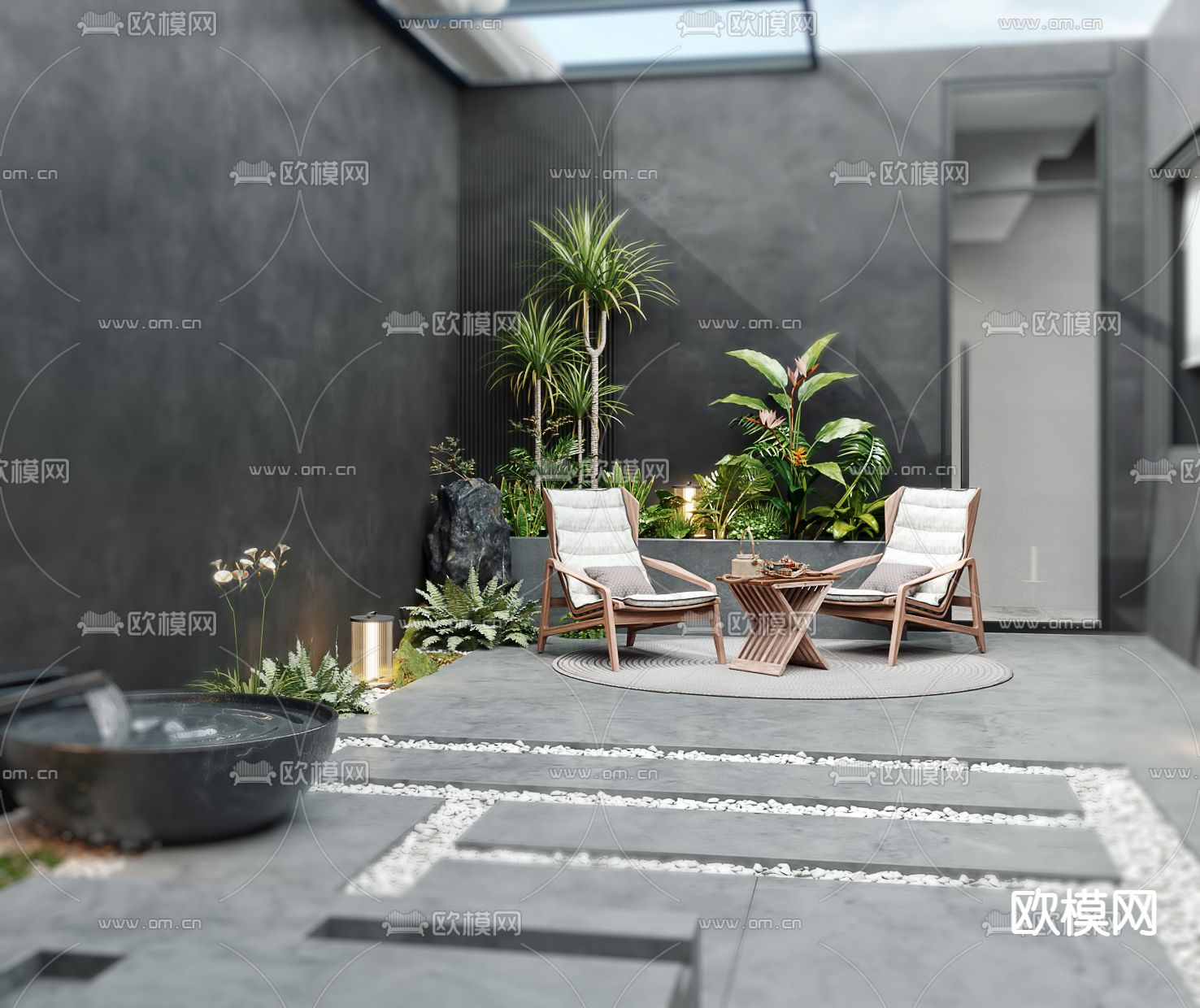 现代阳台玻璃房 花园3d模型下载（渲染图2）