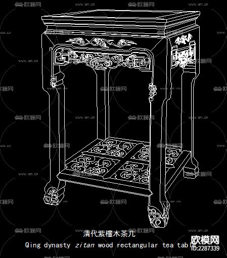 明清中式香几cad图库下载（渲染图8）