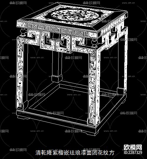 明清中式古典凳cad图库下载（渲染图3）
