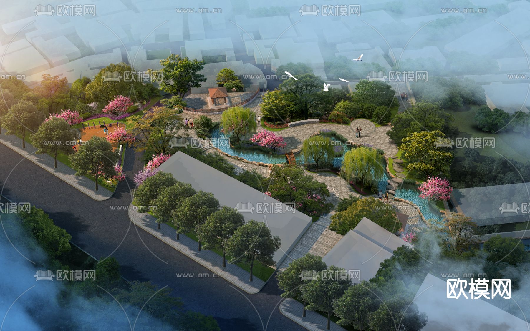 现代公园园林鸟瞰psd下载