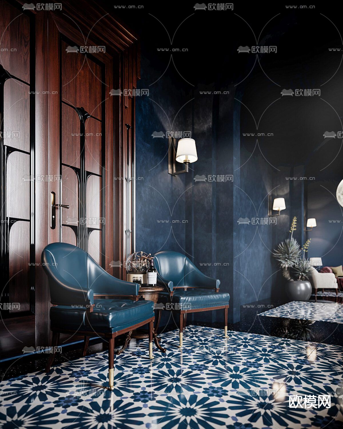 美式古典轻奢创意休闲区免费3d模型下载（渲染图2）