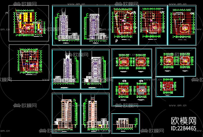 高层写字楼建筑cad施工图下载（渲染图1）