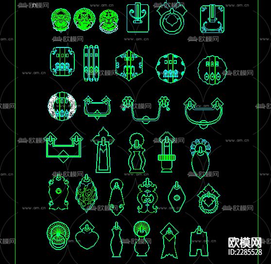 中国传统建筑元素cad图库下载（渲染图1）