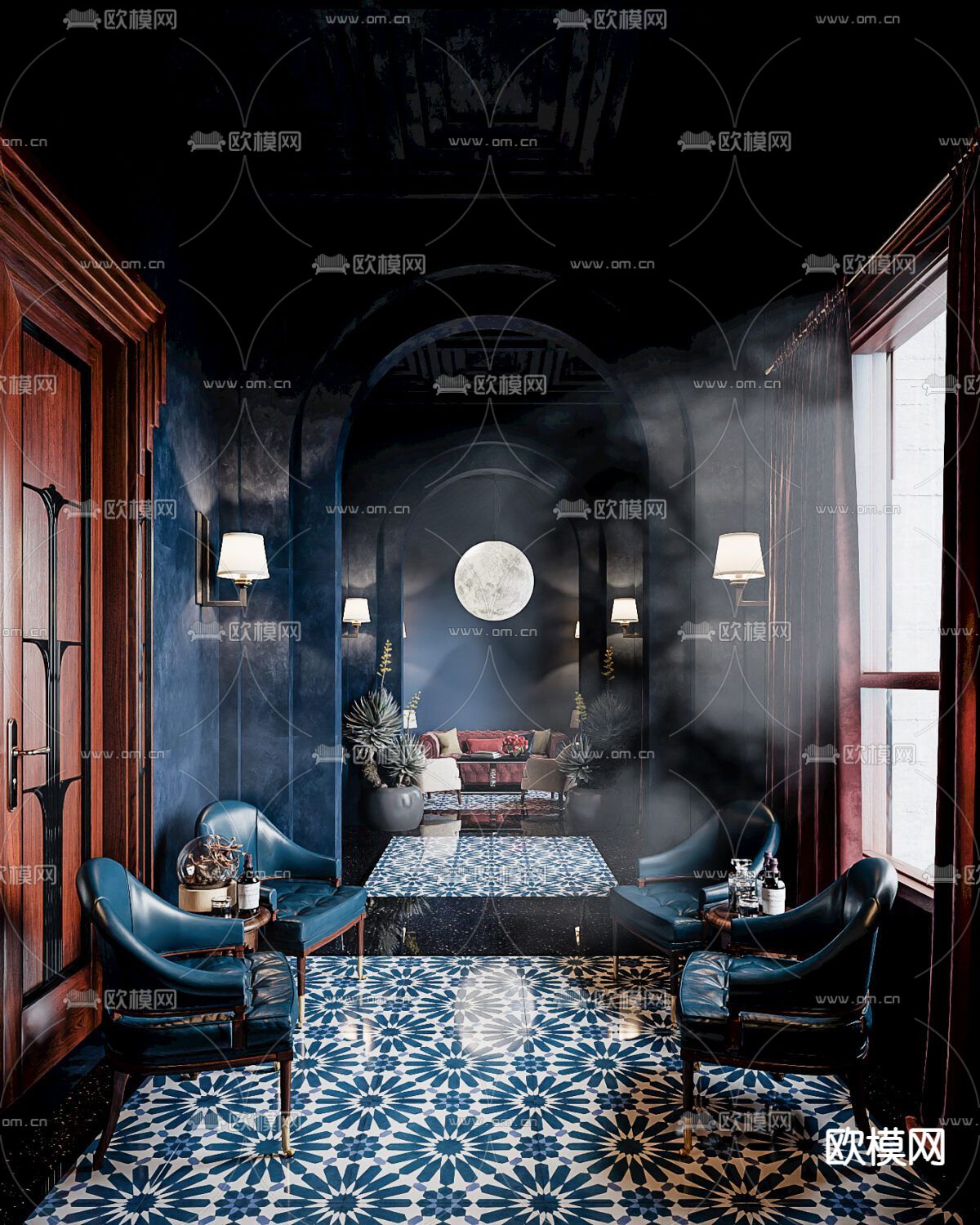 美式古典轻奢创意休闲区免费3d模型下载（渲染图3）