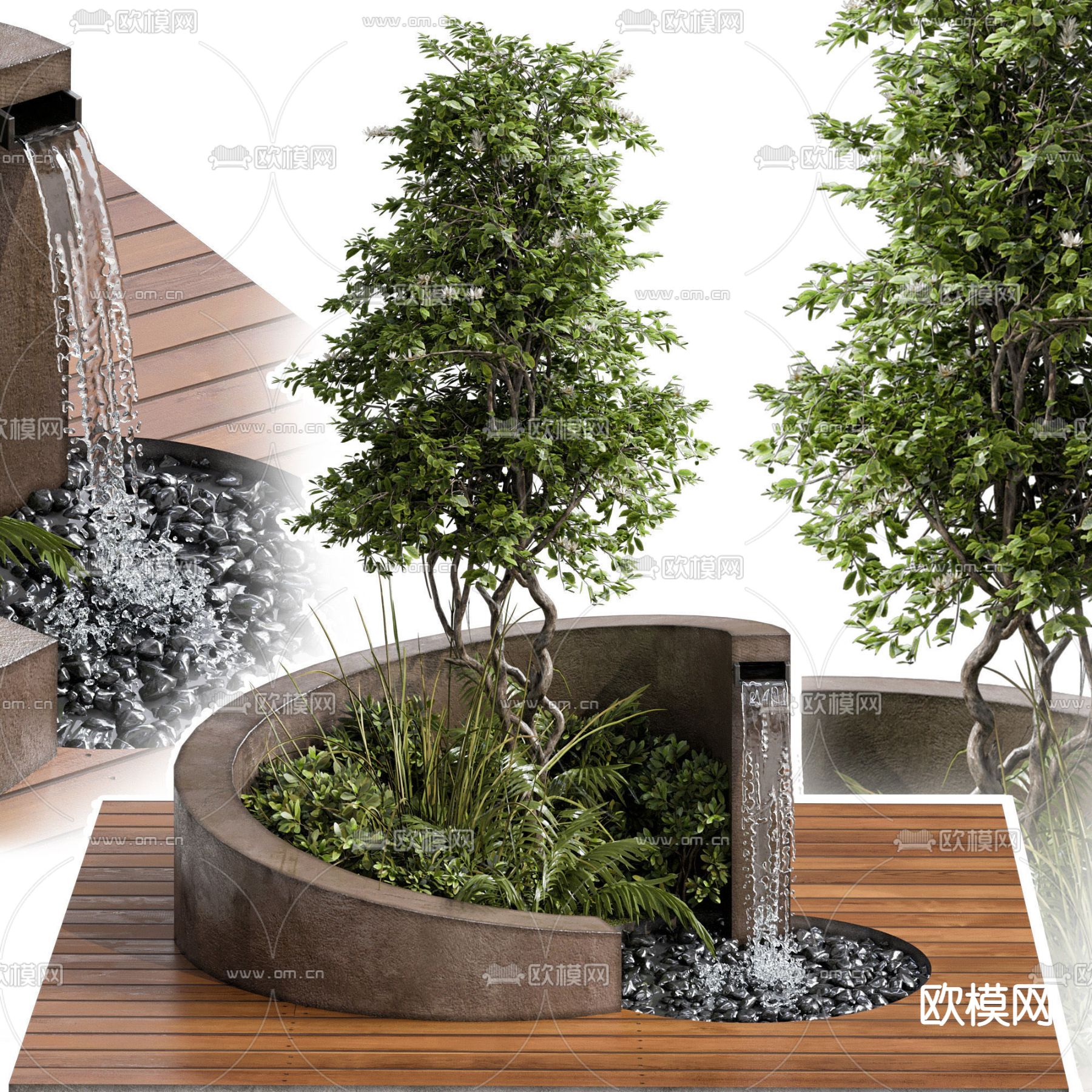 现代花坛水景 景观树3d模型下载（渲染图1）