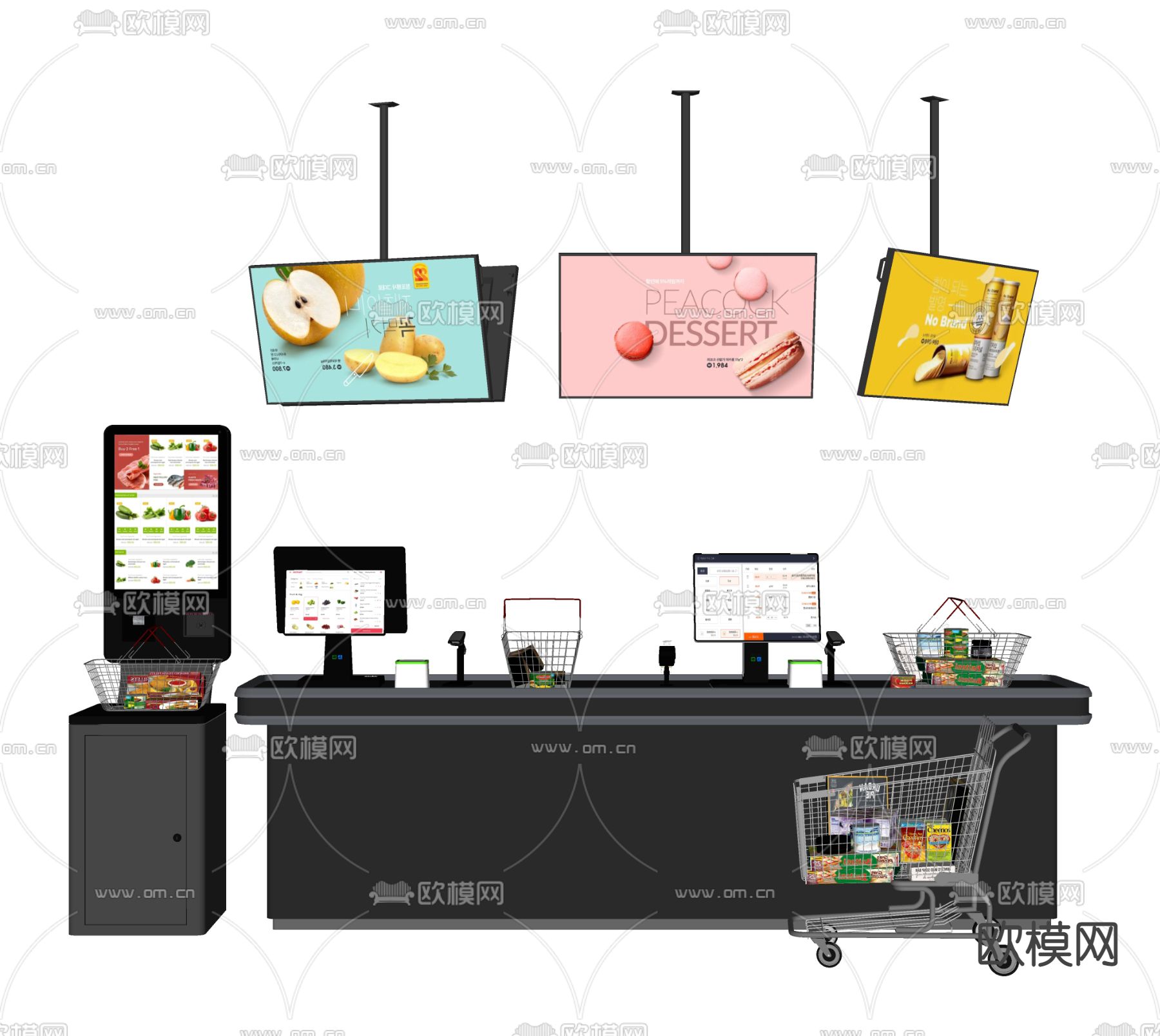 现代超市收银台su模型下载（渲染图2）