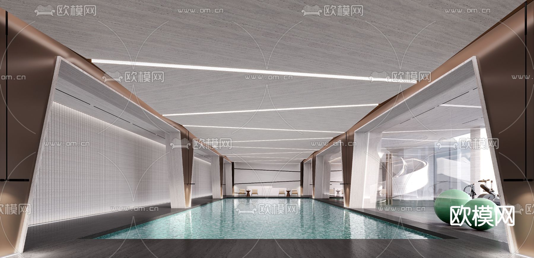 现代游泳池健身区3d模型下载