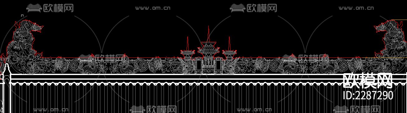 古建筑cad立面图下载（渲染图3）