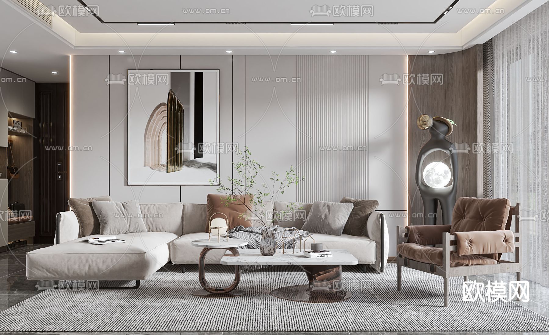 现代客厅3d模型下载（渲染图2）