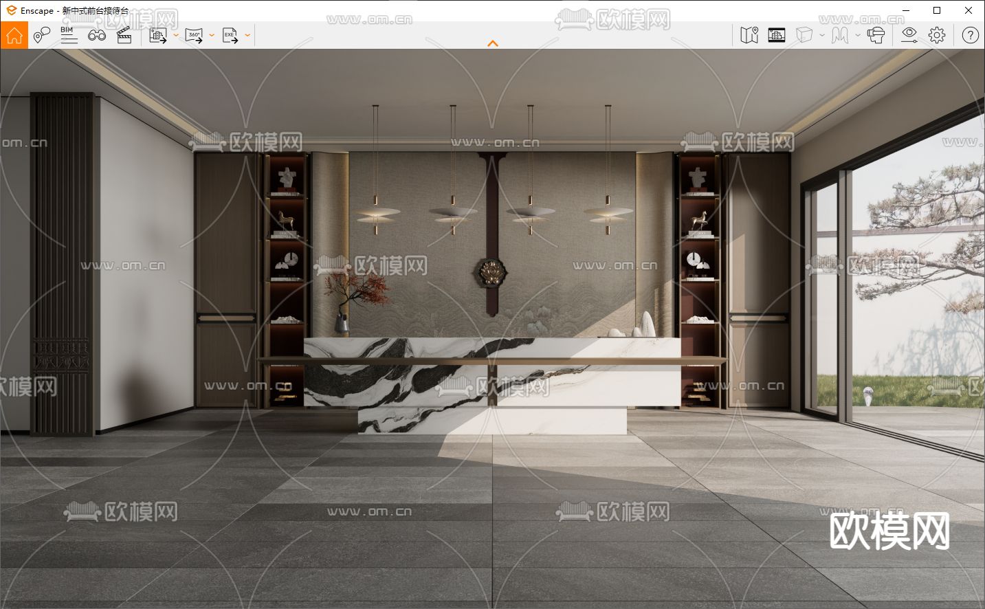 新中式前台 接待台 服务台su模型下载（渲染图3）