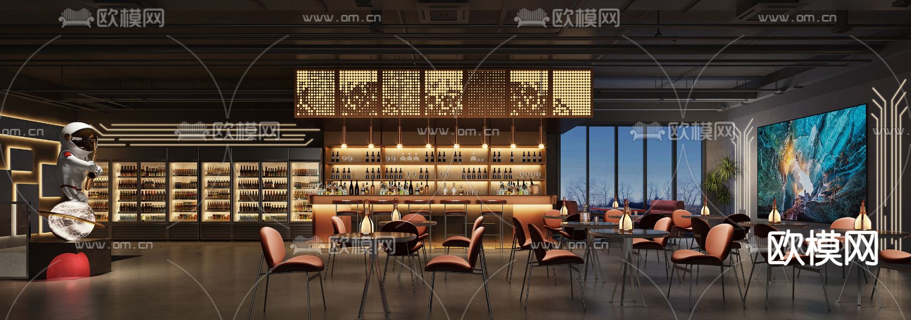 现代酒吧 清吧 音乐餐吧3d模型下载（渲染图2）