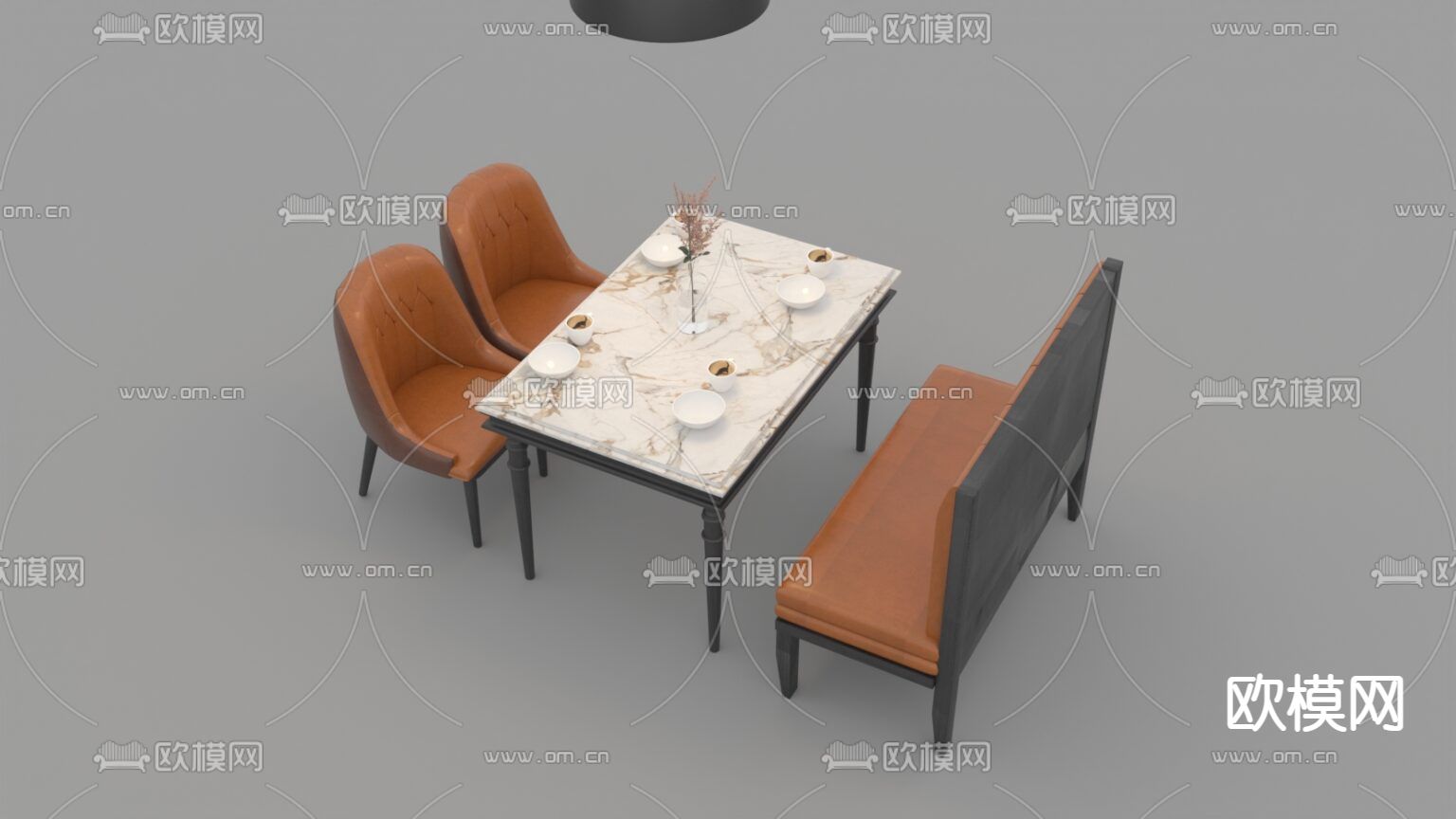 简欧实木大理石皮革餐桌椅免费3d模型下载