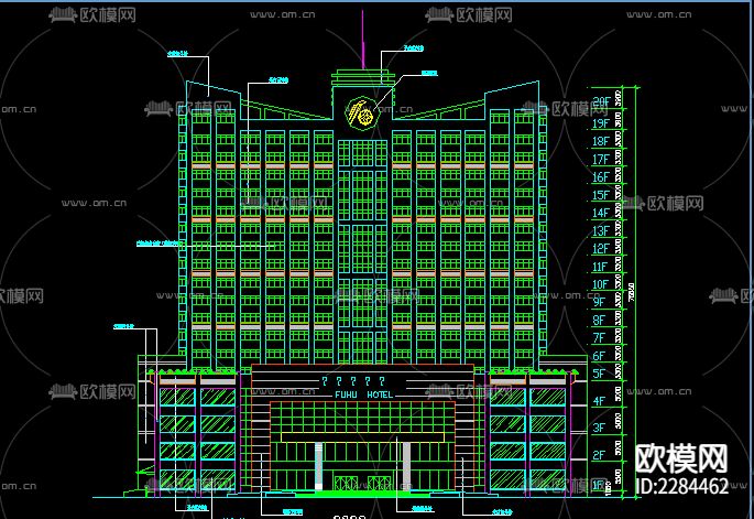 高层酒店CAD施工图下载（渲染图2）