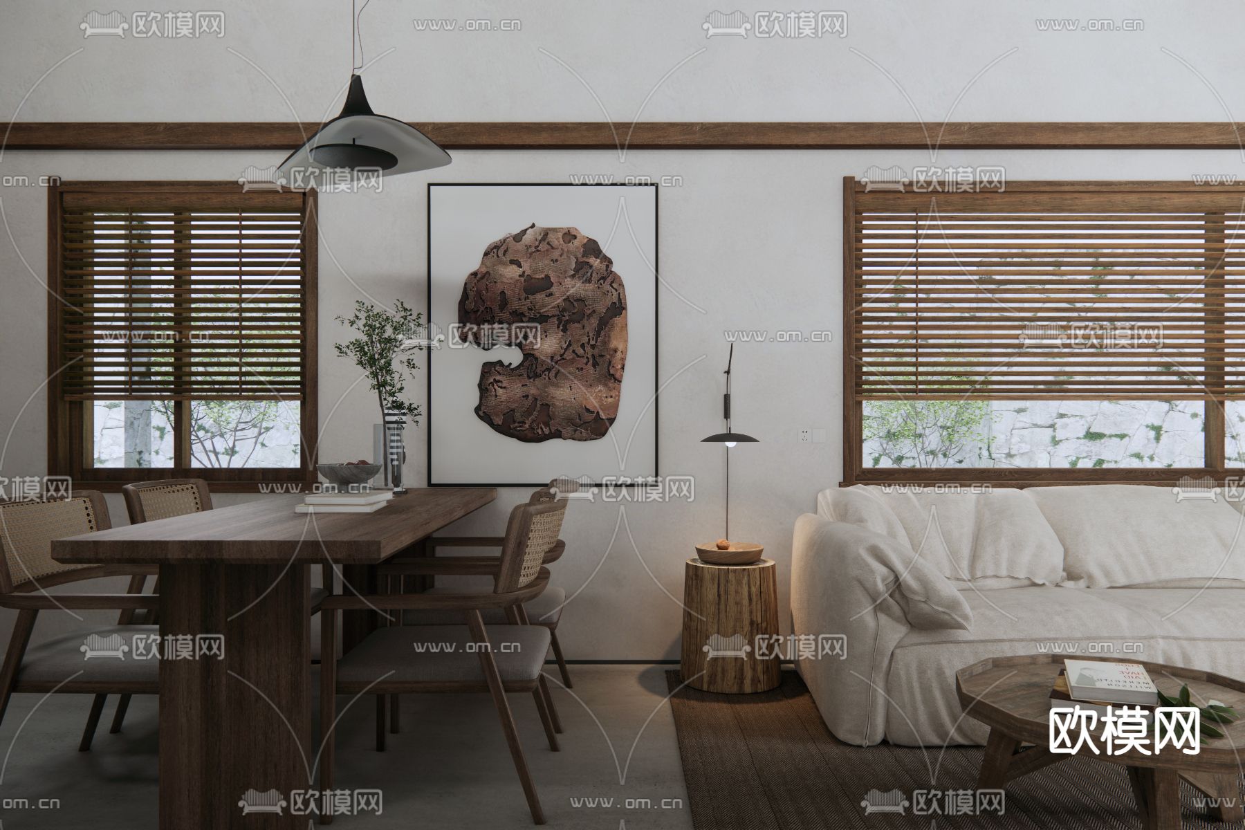 自然风民宿客厅su模型下载（渲染图2）
