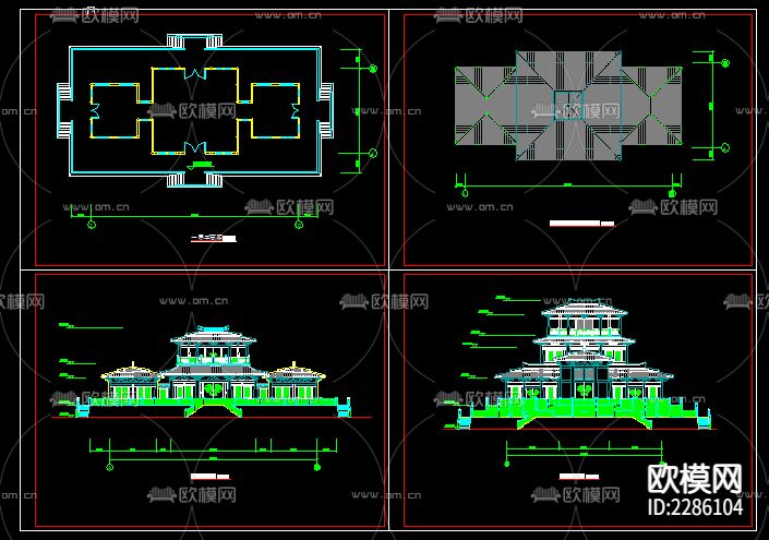 汉代庄王阁cad施工图下载（渲染图1）