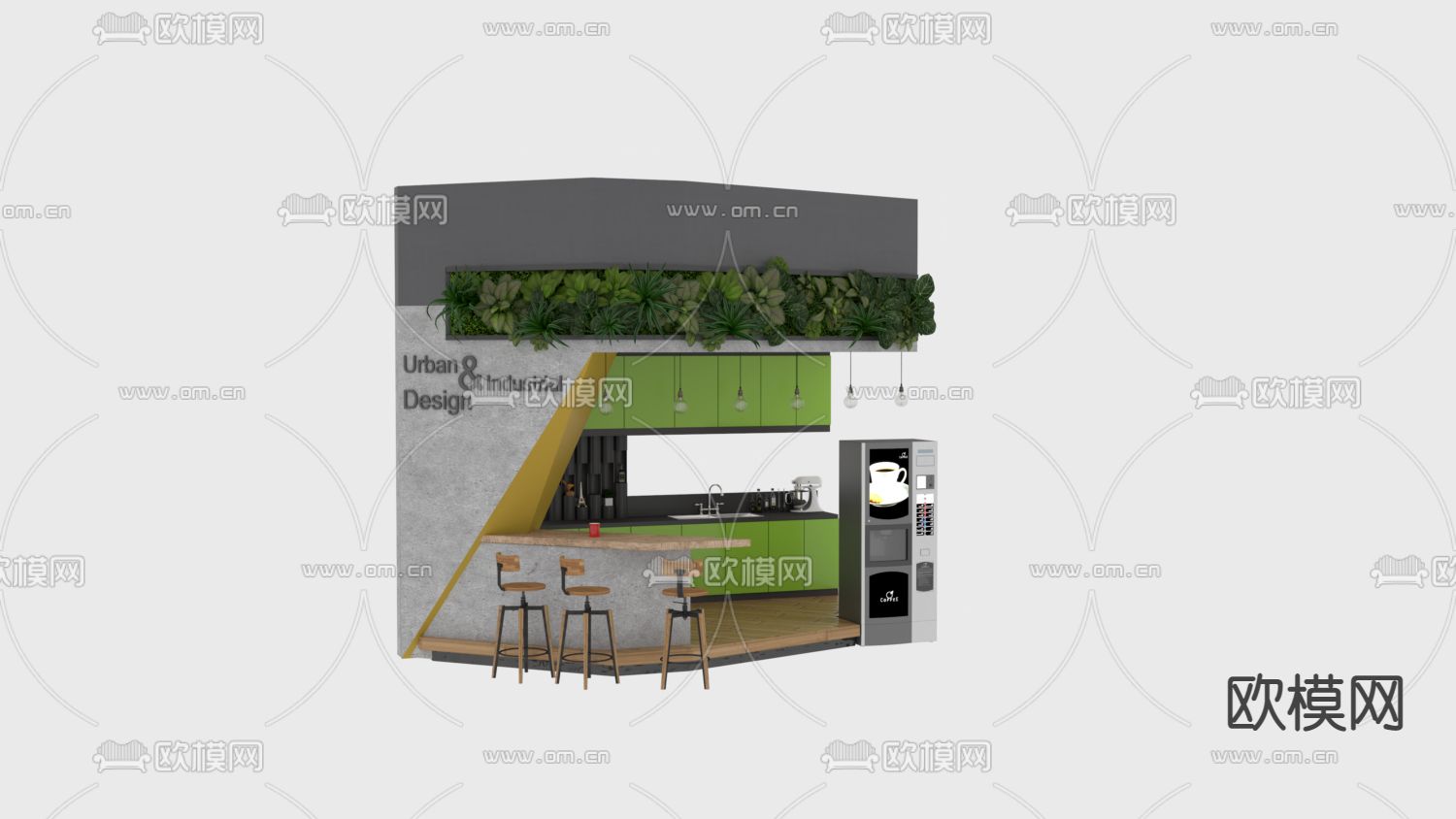 北欧简约水泥板实木奶茶店免费3d模型下载