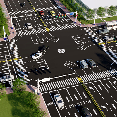  现代十字路口 马路鸟瞰su模型 