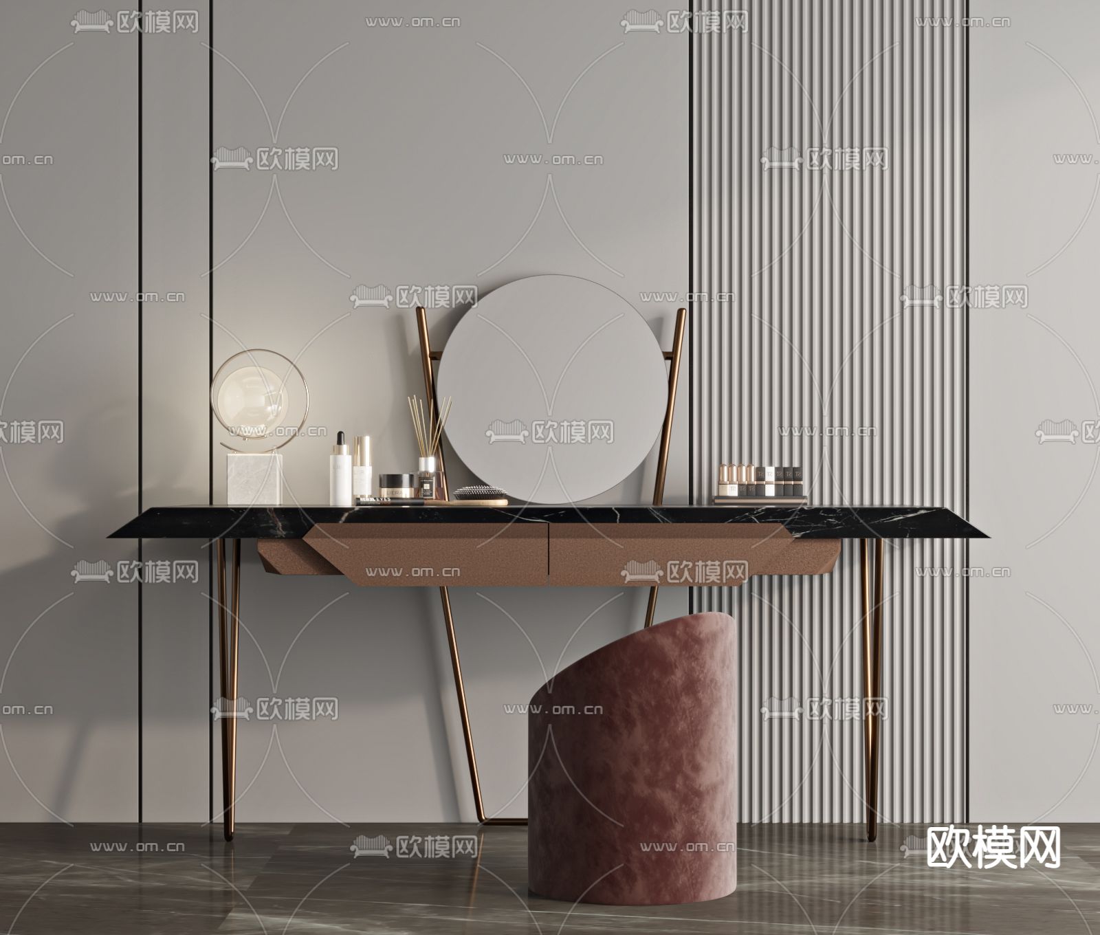 现代轻奢梳妆台su模型下载（渲染图1）