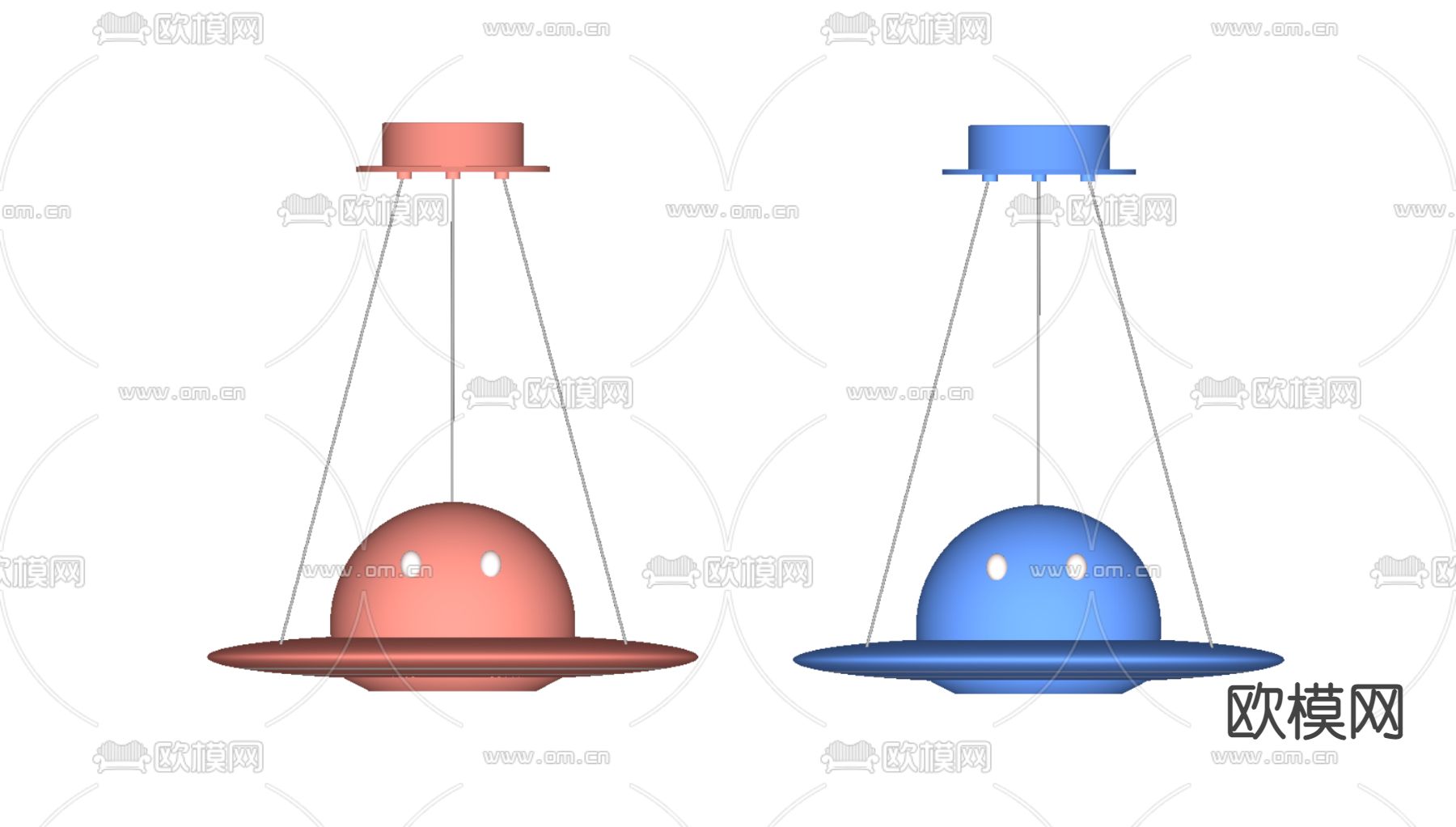 现代蓝粉星球儿童吊灯su模型下载（渲染图2）