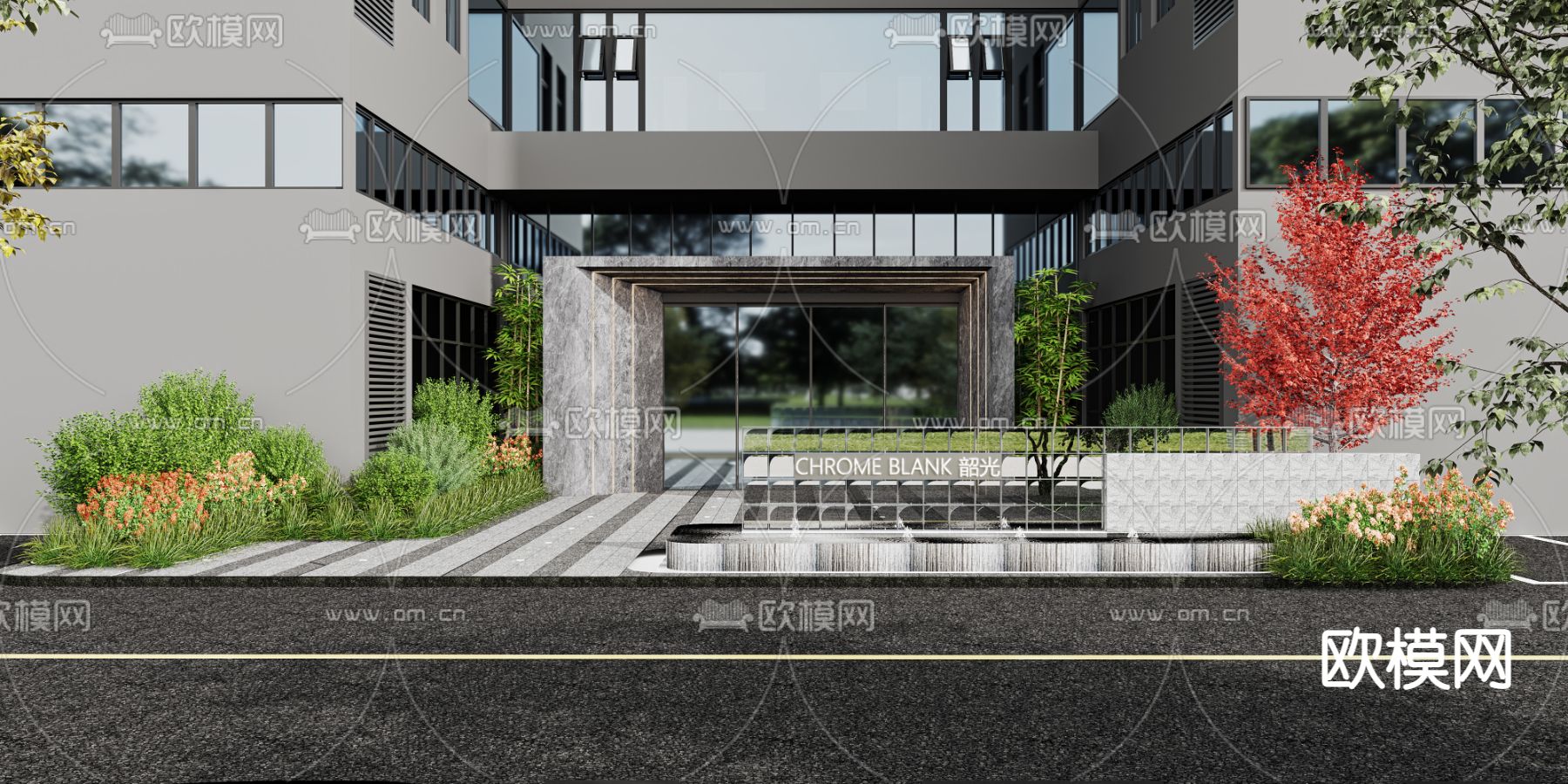 现代办公楼门头3d模型下载_ID12116053_3dmax免费模型-欧模网
