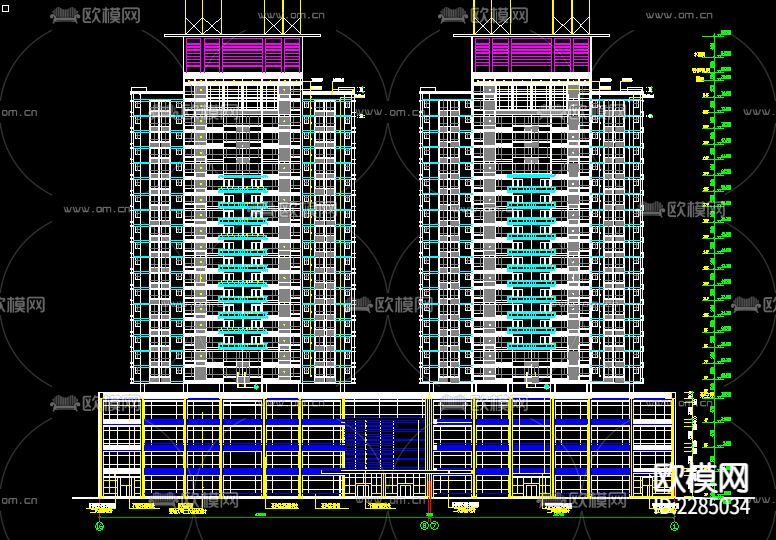 商住楼cad施工图下载（渲染图2）