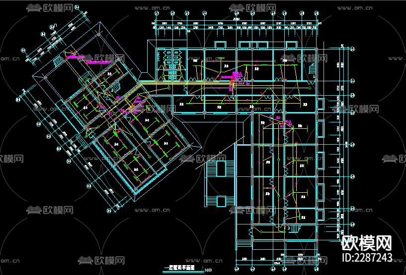 教师活动中心电气CAD施工图下载（渲染图2）