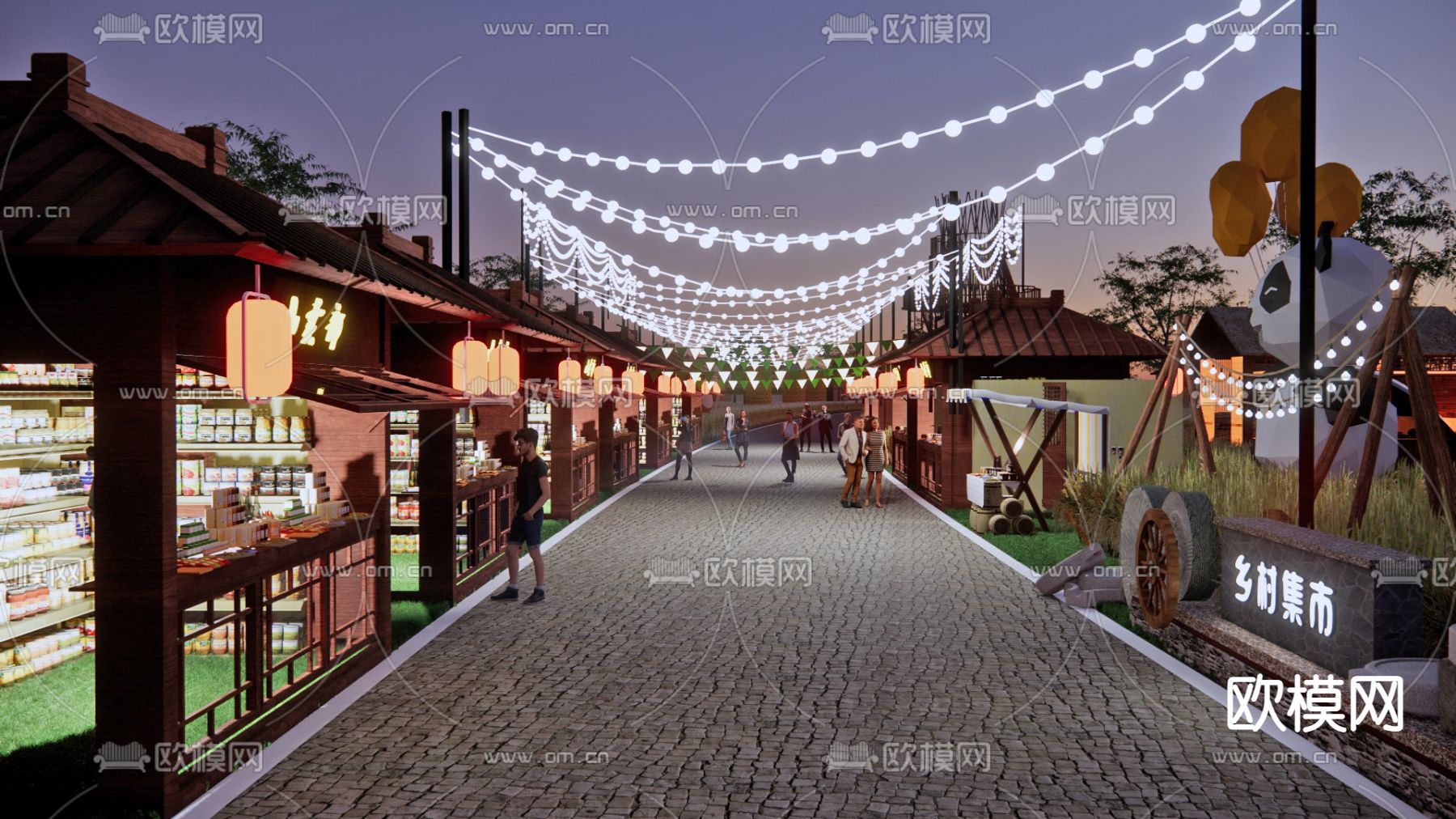 中式商业街su模型下载（渲染图1）
